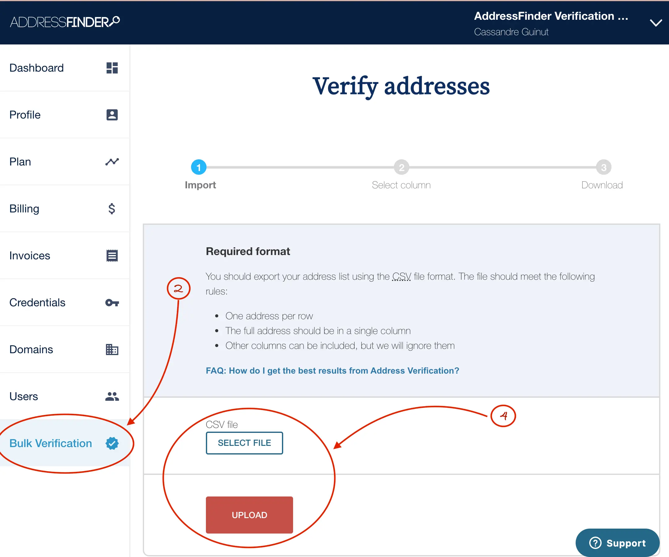 Address verification, steps 2 and 4